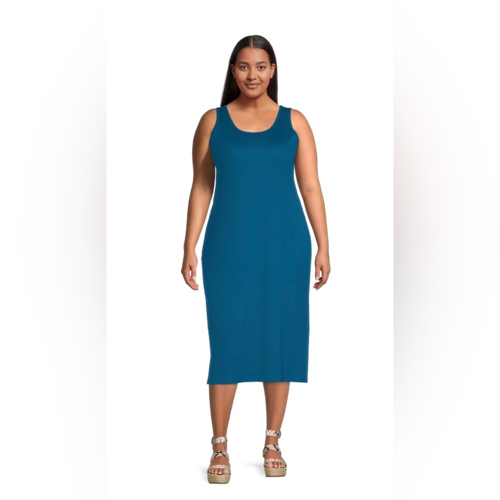 Terra & Sky Women's Plus Size Ribbed Midi Tank Dress in Baby Turquoise, Size 14W